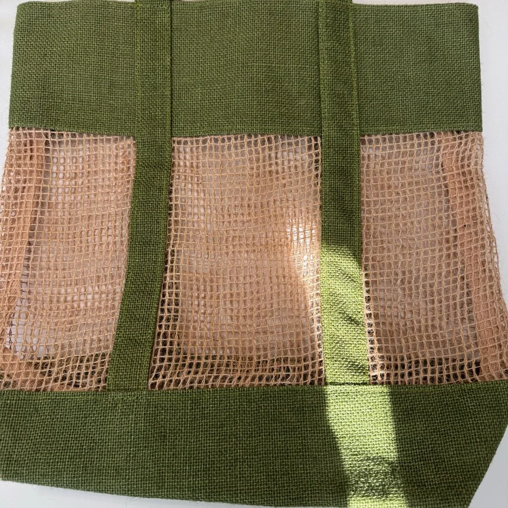 Miniso Large Jute Mesh Beach Tote Green Natural Market Shopper Carryall NWT Boho